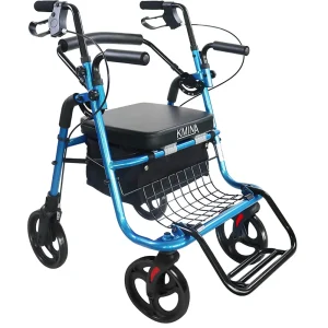 Andador Silla De Ruedas (2 en 1), Andadores con Silla para Personas Mayores Adultos Azul | KMINA | K10055