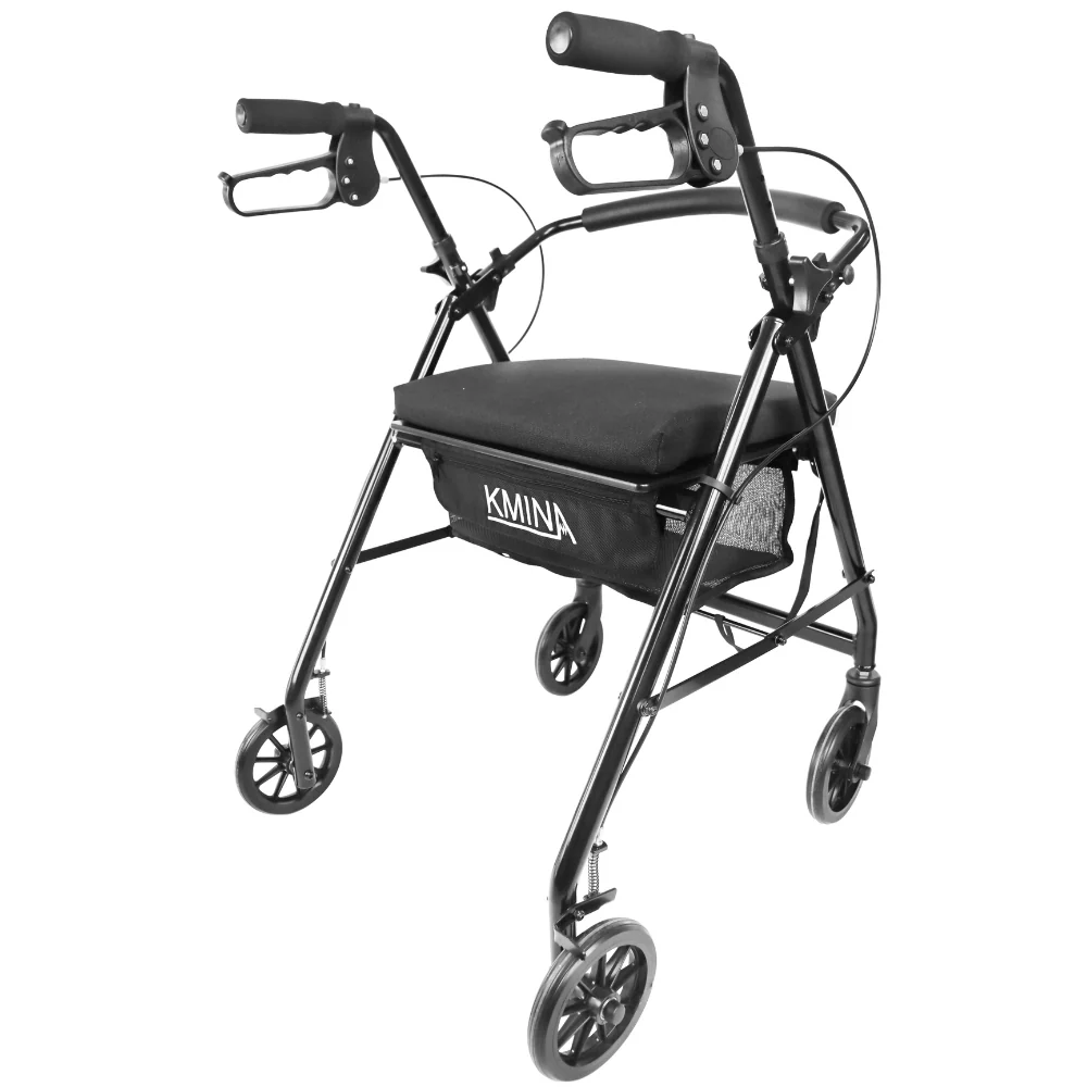 Andadores para Adultos, Andador para Personas Mayores con Asiento 4 Ruedas Freno Maneta Negro | KMINA | K10011 - Image 3