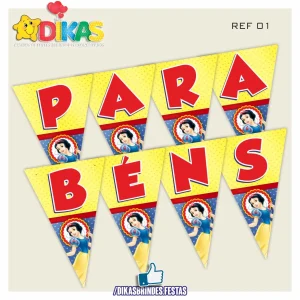 BANDEIROLA "PARABÉNS" - BRANCA DE NEVE