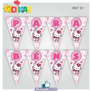 BANDEIROLA "PARABÉNS" - HELLO KITTY