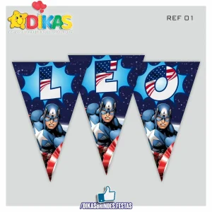 BANDEIROLA PERSONALIZADA - CAPITÃO AMÉRICA