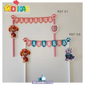 BANDEIRINHA DECORATIVA PARA BOLO - PATRULHA PATA SKYE