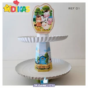 SUPORTE ARTESANAL C/ 2 PRATOS - ANIMAIS DA QUINTA