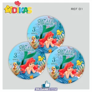 AUTOCOLANTE PERSONALIZADO (40 UNID) - PEQUENA SEREIA