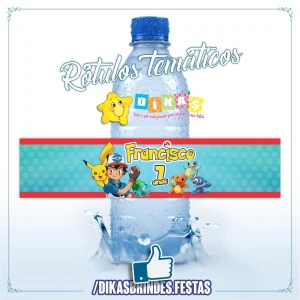 RÓTULO PERSONALIZADO P/ GARRAFA DE ÁGUA - POKÉMON
