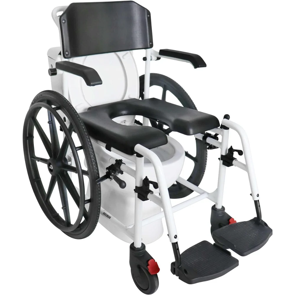 Silla de Ducha Autopropulsable, Silla de Ruedas para Ducha Autopropulsable con Inodoro Negra | KMINA | K30031 - Image 3