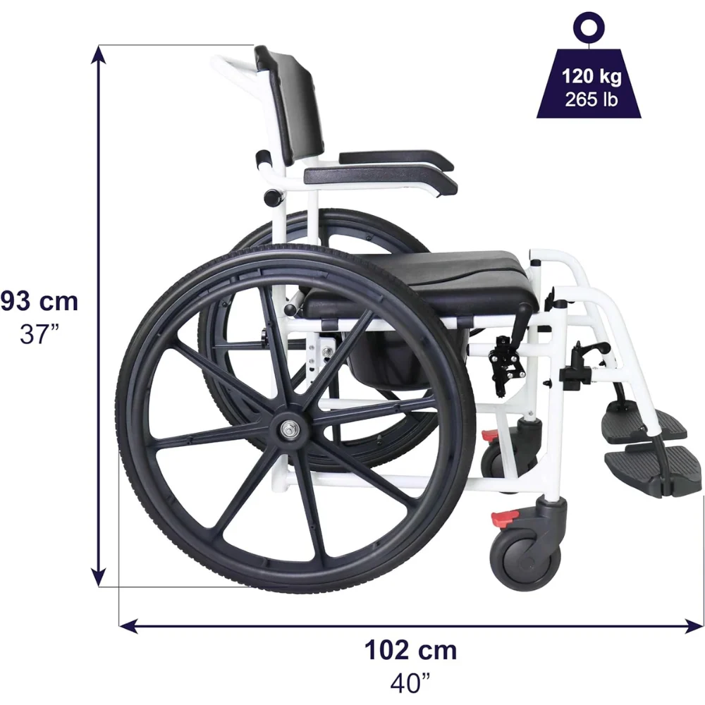 Silla de Ducha Autopropulsable, Silla de Ruedas para Ducha Autopropulsable con Inodoro Negra | KMINA | K30031 - Image 4